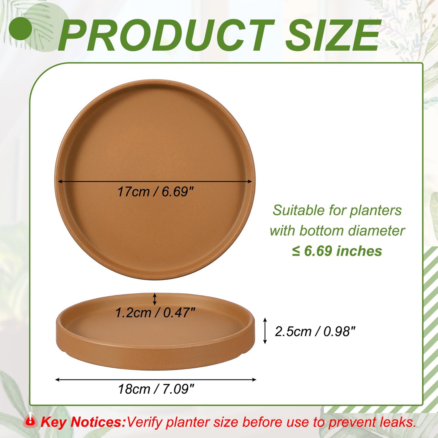 YELARXI 6.7 Inch Ceramic Plant Saucers, Round Flower Planter Water Trays Ceramic Plant Saucer Pot Tray -Fitting for (Outdoor/Indoors/Garden/Planting/Water/Flower/Coffee) Dark Orange
