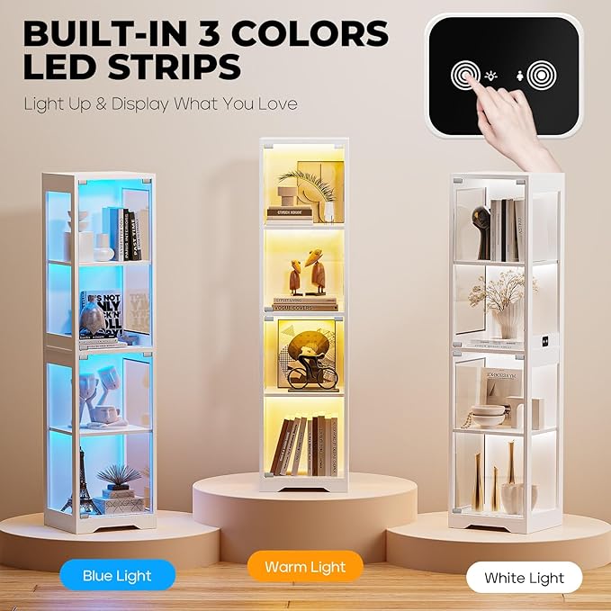 BROTTAR Glass Display Cabinet, 4-Tier Curio Cabinets