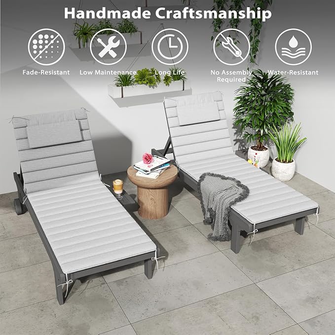 Sundale Outdoor Olefin Quilted Lounge Cushion Set of 4, Patio Foldable Chaise