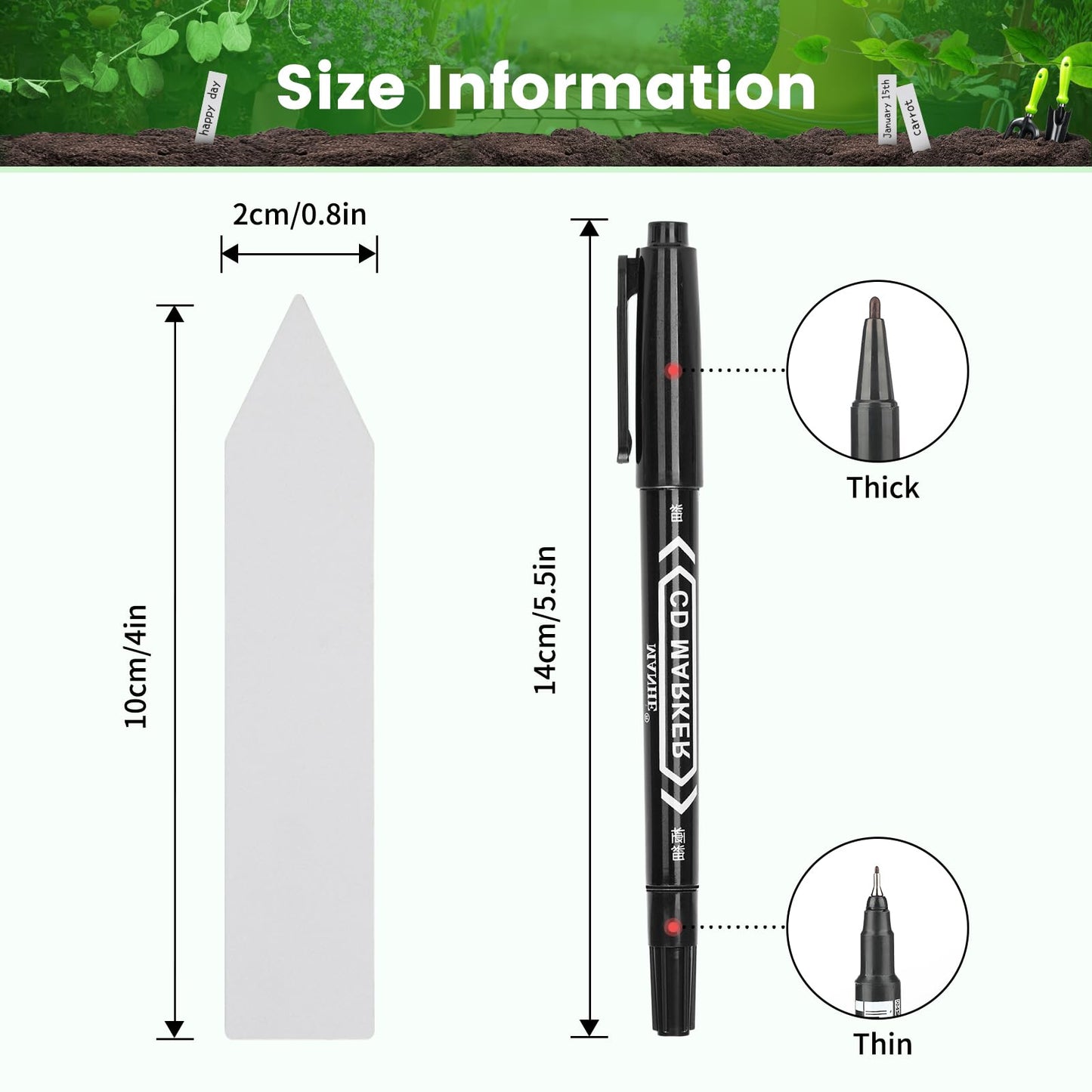 KINGLAKE 100 Pcs 4 Inch Plastic Plant Labels with Permanent Marking Pen with 100 Pcs 4" Plastic Plants Nursery Pot