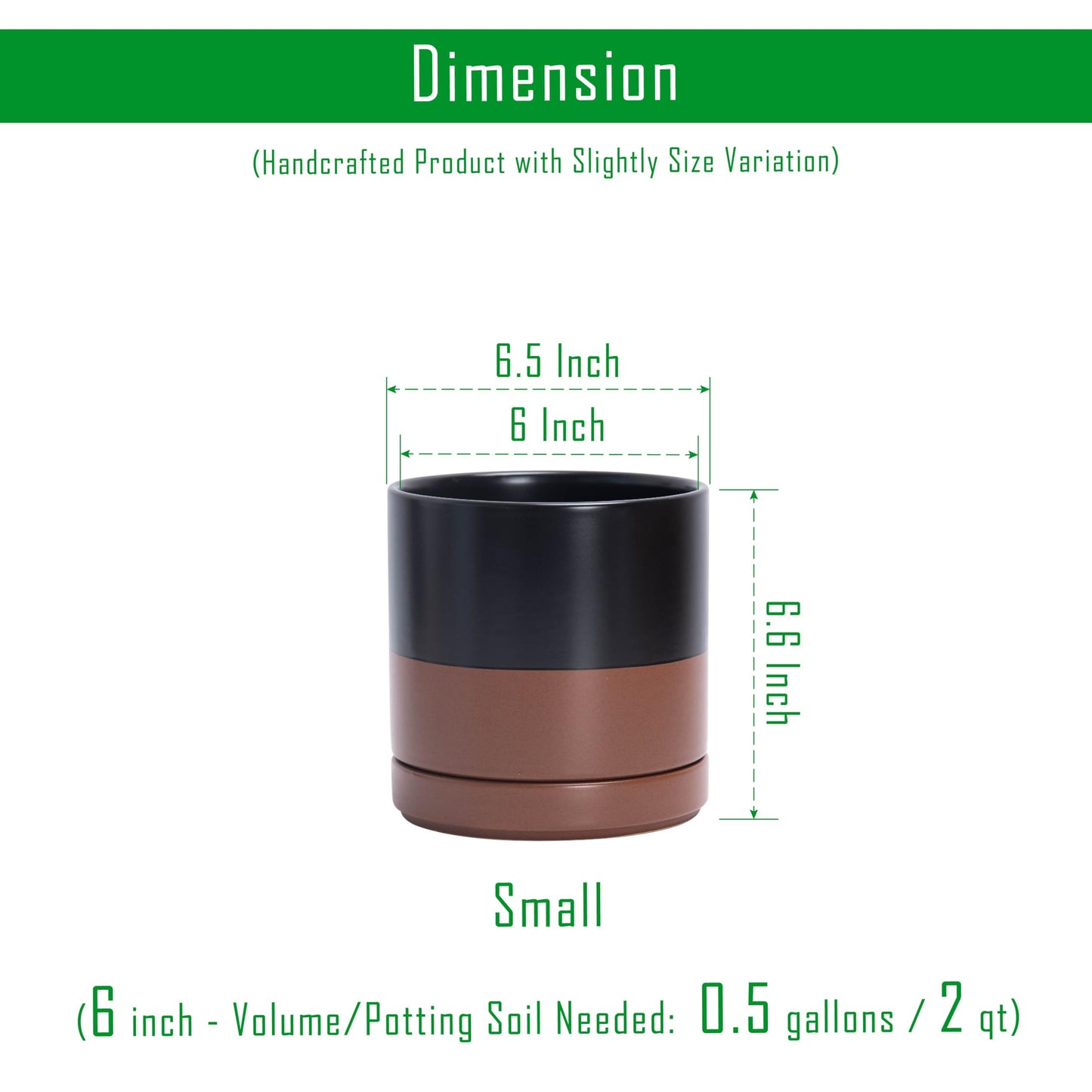 D'vine Dev Set of 2 Plants Pots, 6 Inch Ceramic Planter Pot for Plants with Drainage Hole and Saucer, Black/Speckled Tan, 94-V-C-7