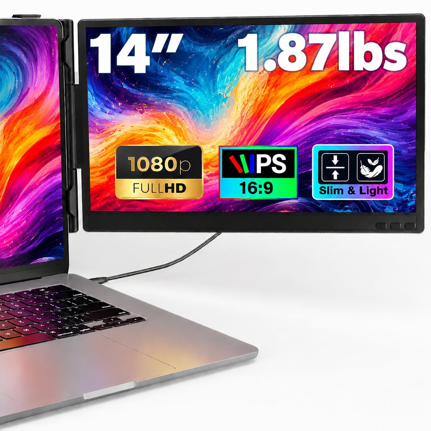 Laptop Screen Extender, 14” FHD 1080P Portable Monitor for Laptop, 0.27" Ultra-Thin Display with 100% sRGB, Dual Screen Extender for 13–17” Laptops, Plug & Play for Windows/Mac/Chrome/Android