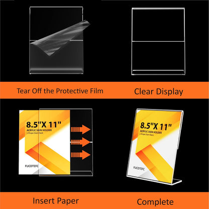 Acrylic Sign Holder 8.5x11 Inches 5 Pack, L Shape Clear Plastic Display Stand, Table Sign Holder Menu Flyer Paper Sign Holders 8.5x11 for Restaurants, School, Office, Store