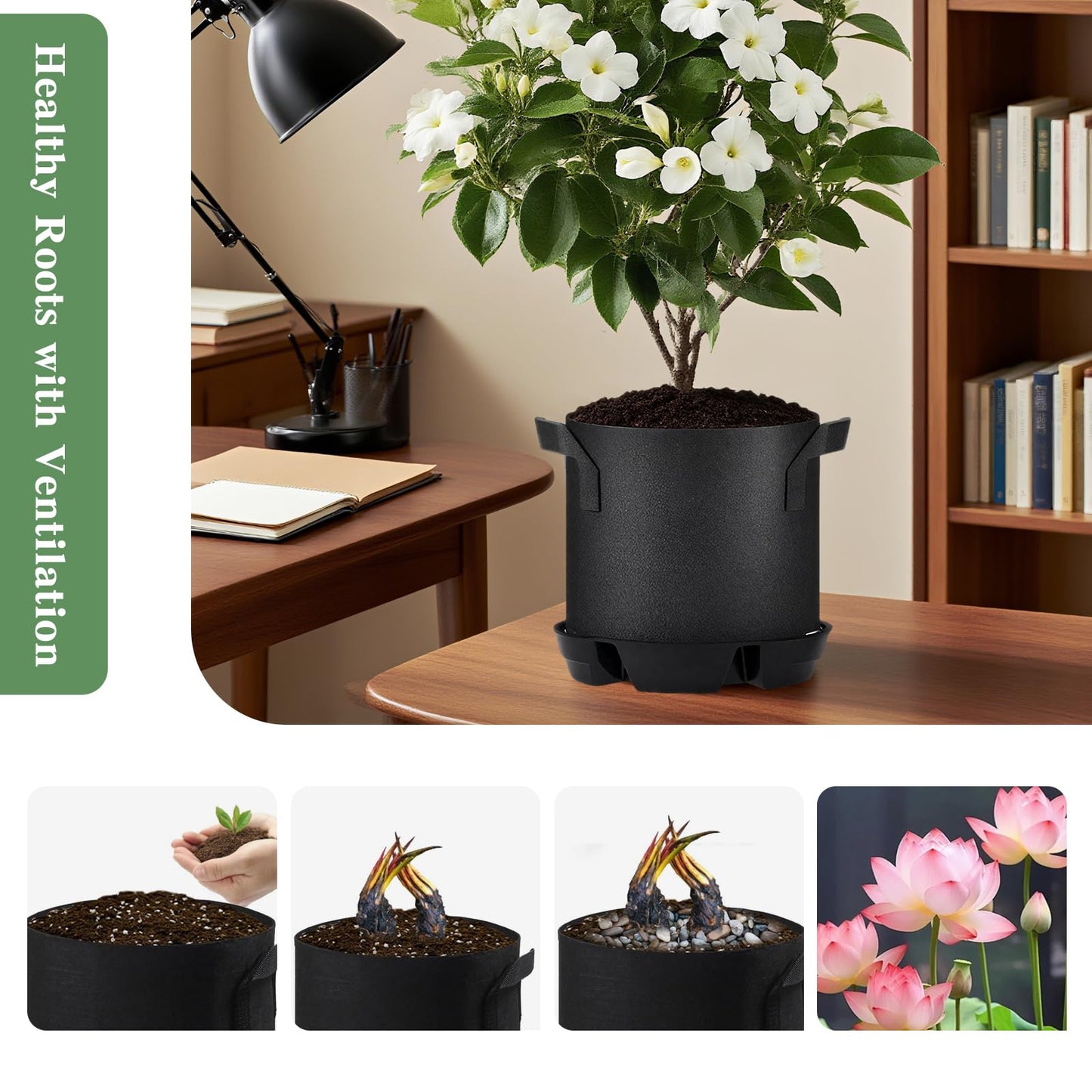 ZHIYUEJING 4Pcs Self Watering Pot Base with 1 Plant Grow Bag, Self Watering Pots for Indoor Plants, Plant Saucers, Auto Watering for Plants Indoor - Auto-Irrigation System for 5 Gallon Fabric Pots