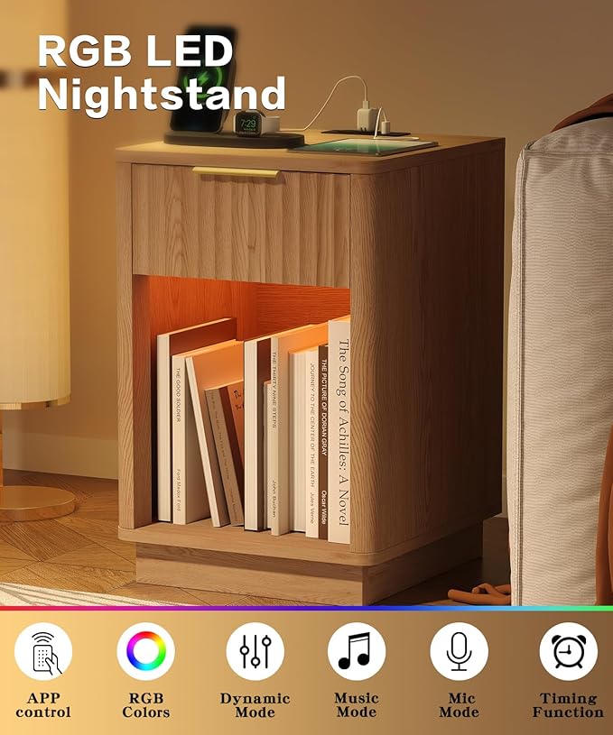 Akxomel Fluted Nightstand, Wooden Night Stand