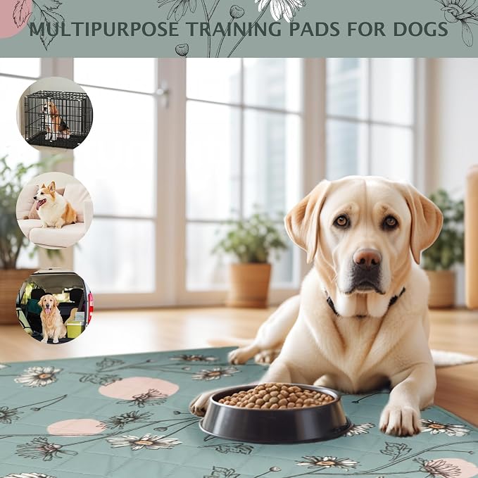 IEUUMLER Washable Pee Pads for Dogs, 2 Pack Non-Slip & Waterproof Pack Whelping Pad, Reusable Washable Puppy Potty Training Pad with Fast Absorbent for Playpen EU007 (Green Daisy, 36"X41"-2pcs)