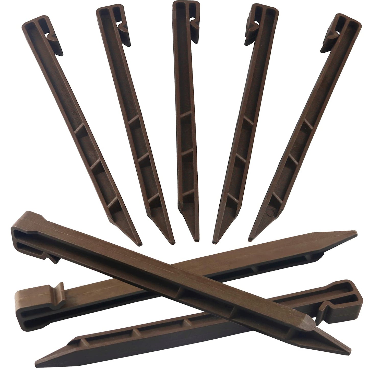 30 PCS Brown Landscape Edging Garden Stakes, 10 Inch Landscaping Anchoring Spikes Heavy Duty Plastic Garden Netting Ground Stakes Brown for Edging & Terrace Board