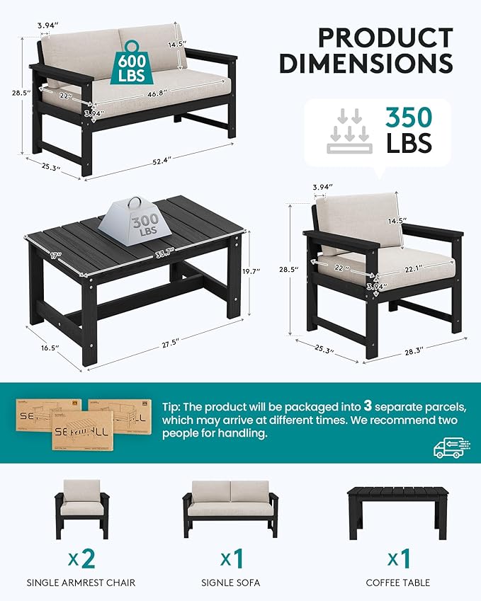 SERWALL 4 Pieces HDPE Outdoor Sofa Set