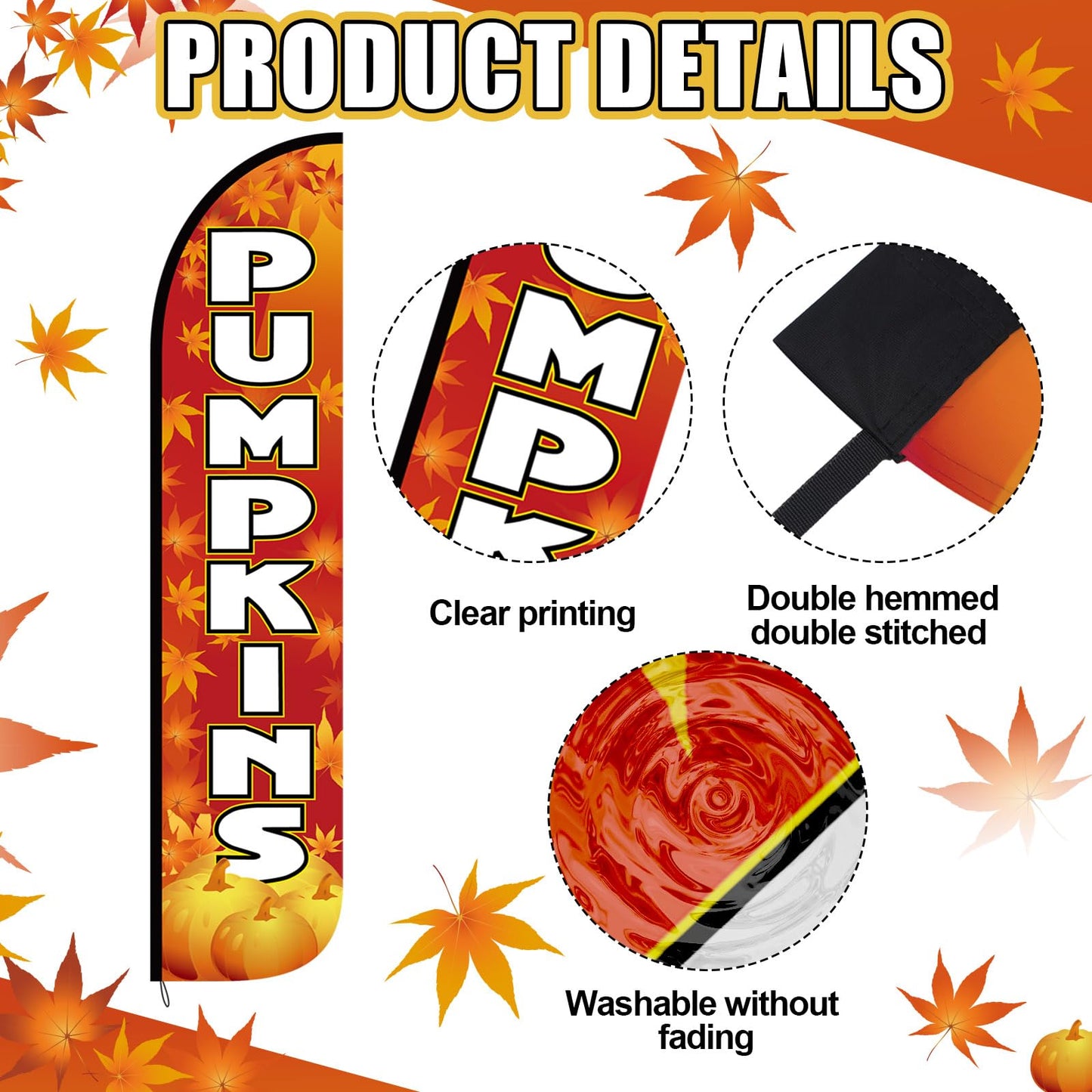 Remagr Thanksgiving Pumpkins Feather Flag Only 2.5ft x 12ft Outdoor Fall Garden Flag for Fall Pumpkins Theme Parties, Halloween Decorations, Festivals, Farms, Events