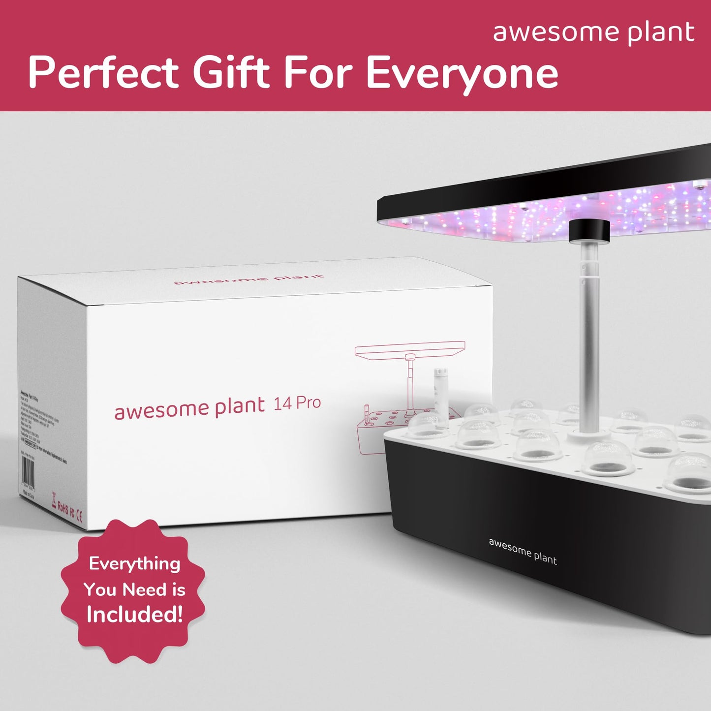 Awesome Plant 14Pro Hydroponics Growing System Kit (14 Pods), Large Indoor Herb Garden Kit with 5L Watertank, LED Grow Light, Perfect Hydroponic Gardening Gifts, Adjustable Height Up to 18.7", Black