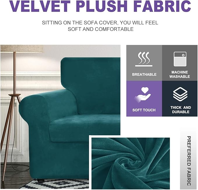 ZNSAYOTX Oversized Velvet 3 Piece Couch Cover