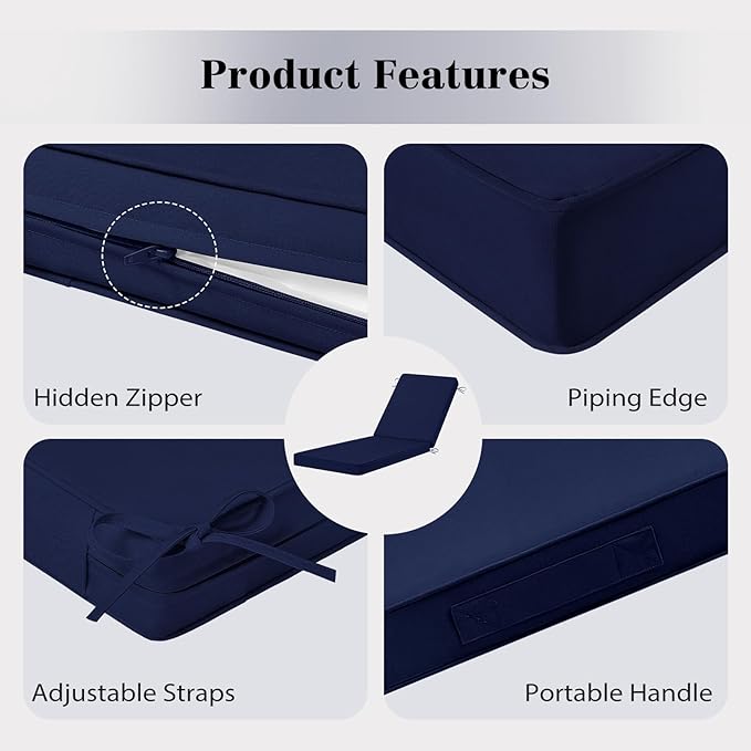 Chaise Lounge Cushions Outdoor, 4 Adjustable Ties Lounge Chair Cushions