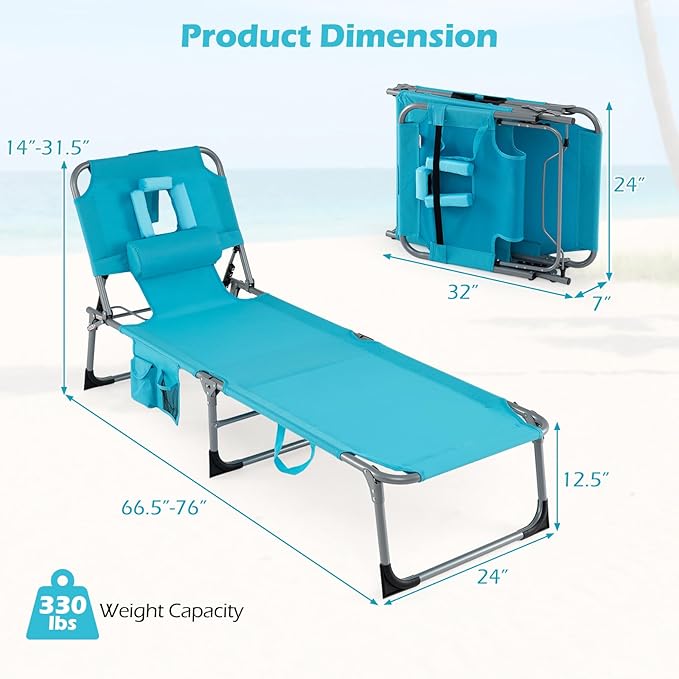 Goplus Tanning Chair, Folding Adjustable Patio Lounge Chair