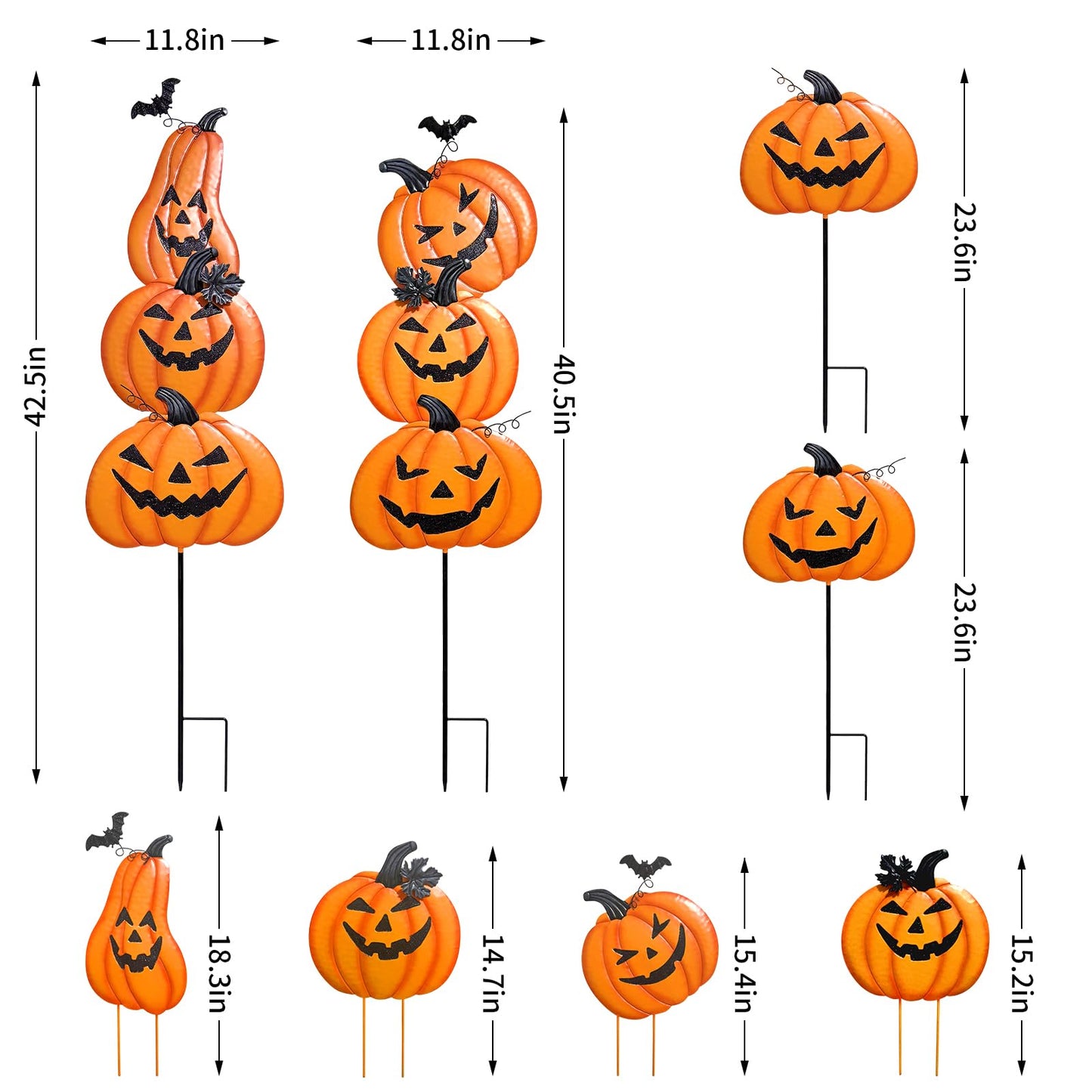 2 Pack Halloween/Thanksgiving Garden Stakes, Outdoor Party Décor Stacked Metal Pumpkins Jack-o-Lantern Lawn Decor, Yard Signs Stake Outdoor Decorative Pumpkin Home Lawn Pathway Driveway Decorations