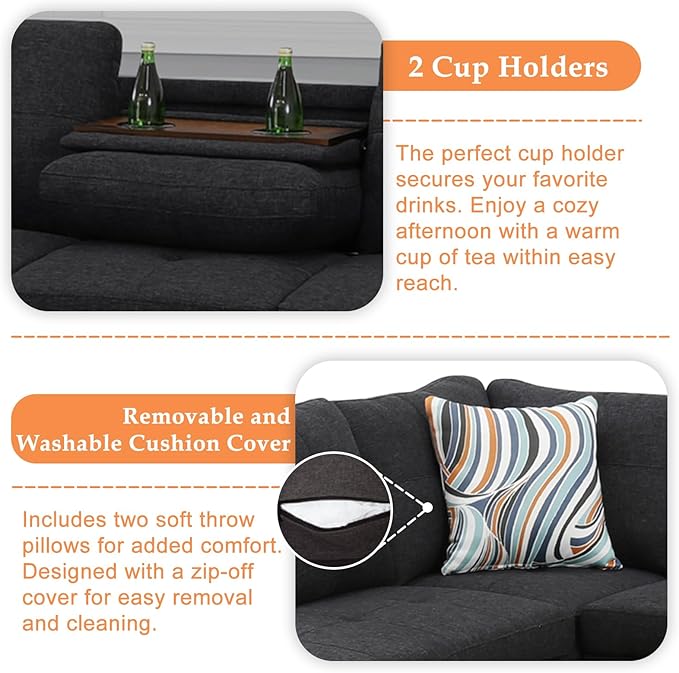 Wakefit Sectional Sofa Couch, Modern 4-Seaters Living Room Furniture Sets
