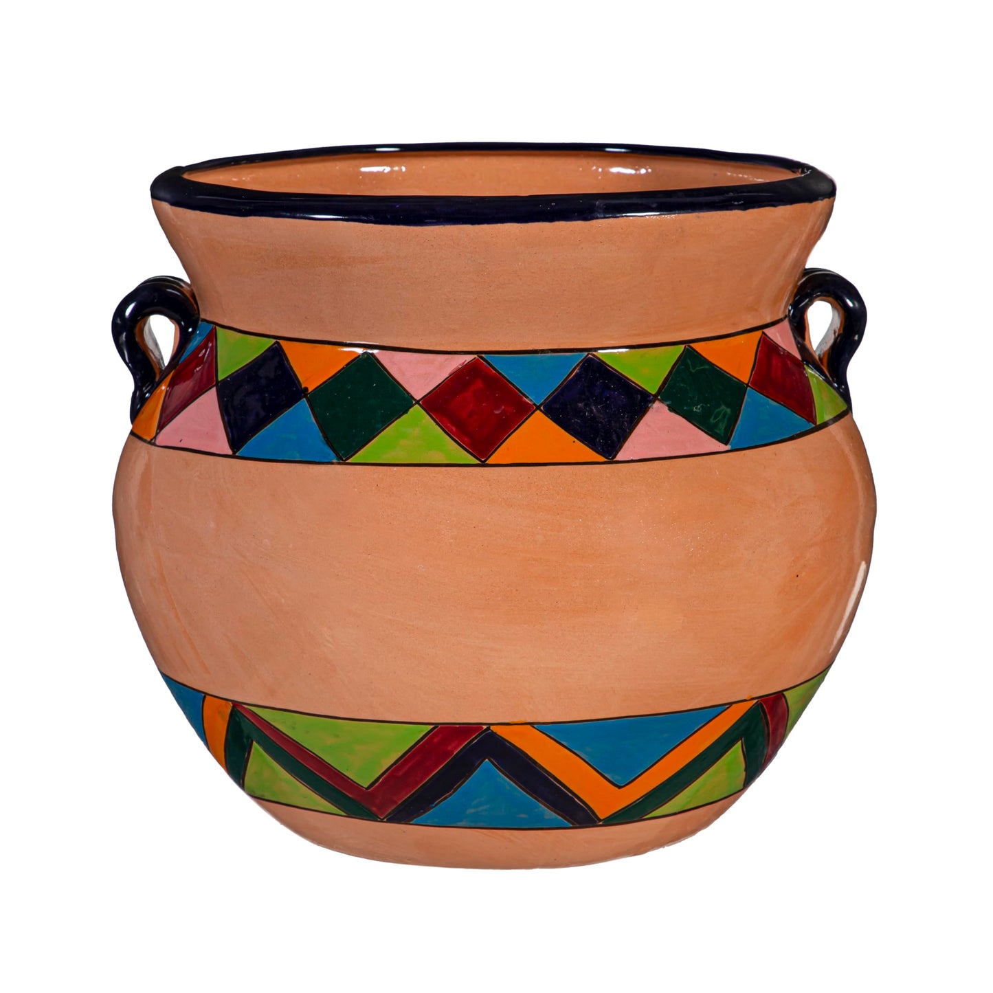 Evergreen Garden Talavera Mexican Pottery Ceramic Chata | Flower Pot Plant Succulent | Indoor Outdoor (14 in. Multicolor Striped)