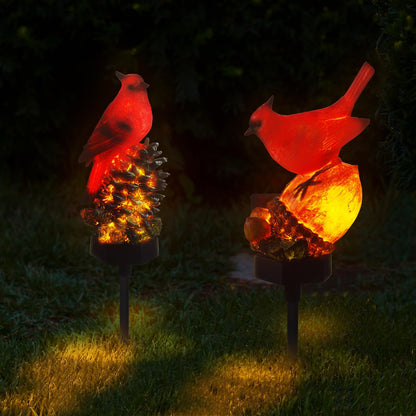 Capoda 2 Pack Solar Lights Decorative Garden Outdoor , Red Cardinal Bird Stakes for Pathway Yard Lawn, Waterproof Resin Figurine Memorial Sympathy Gifts for Mom Women, Cemetery Grave Decorations