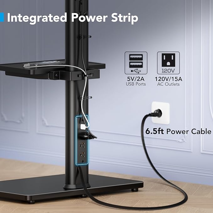 AX WABER Floor TV Stand with Power Outlet& Shelf, Universal TV Stand Mount