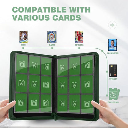 Trading Card Binder with 9 Side Loading Pocket Card Album Hold Up to 540 Cards PU Card Collection Binder, Collectible Albums Card Folder for MTG, TCG, Sports Cards（9-Dark green）
