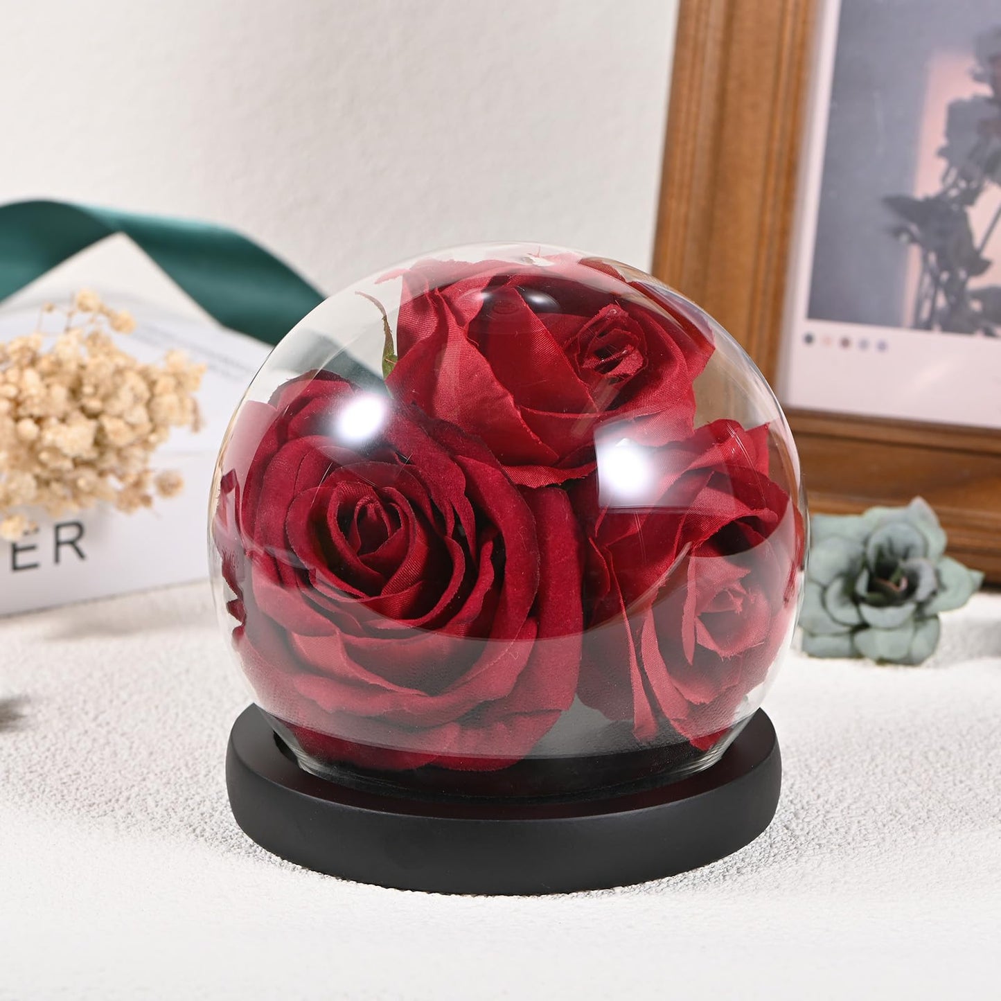 M METERXITY Cloche Glass Dome, D4.7In Ball Jar with Wooden Base for DIY Snow Globes/Small Plants/Flowers/Candles/Models/Souvenirs, Glass Display Case [Black]