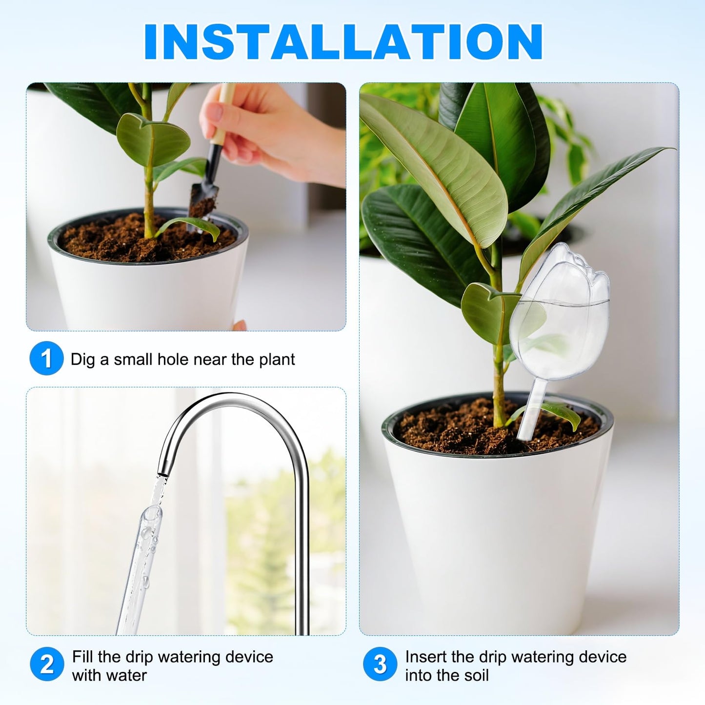 M METERXITY 4-Pack Plant Watering Globes, 9.4 Inch Plastic Self Watering Planter Insert for Indoor/Outdoor Plants, Self Water Devices [Transparent/Purple]