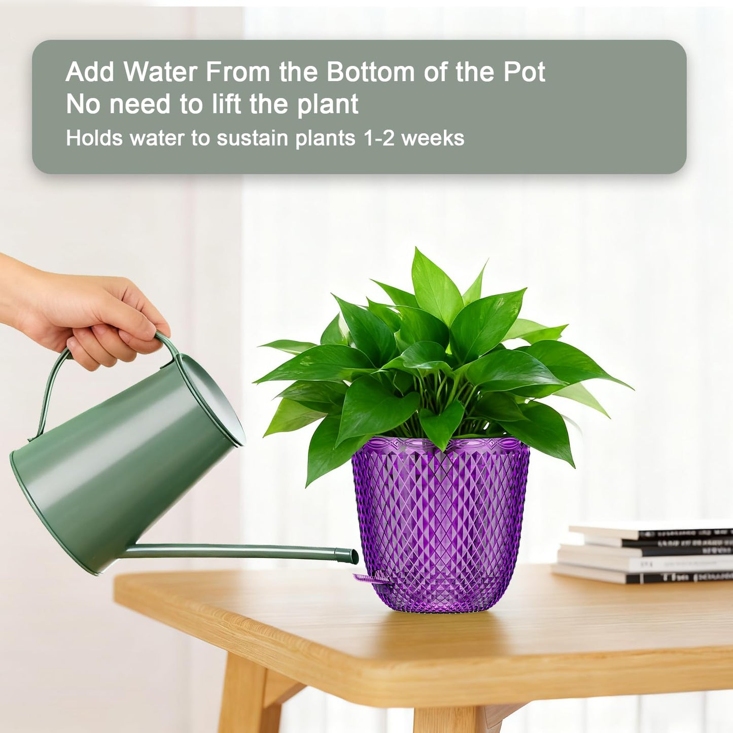 QCQHDU Hanging Planters for Indoor Plants, 2-Pack 7.2 Inch Self Watering Hanging Pots, Plastic Plant Hanger with Drainage Holes and 3 Hooks Chains for Garden Home (Purple)