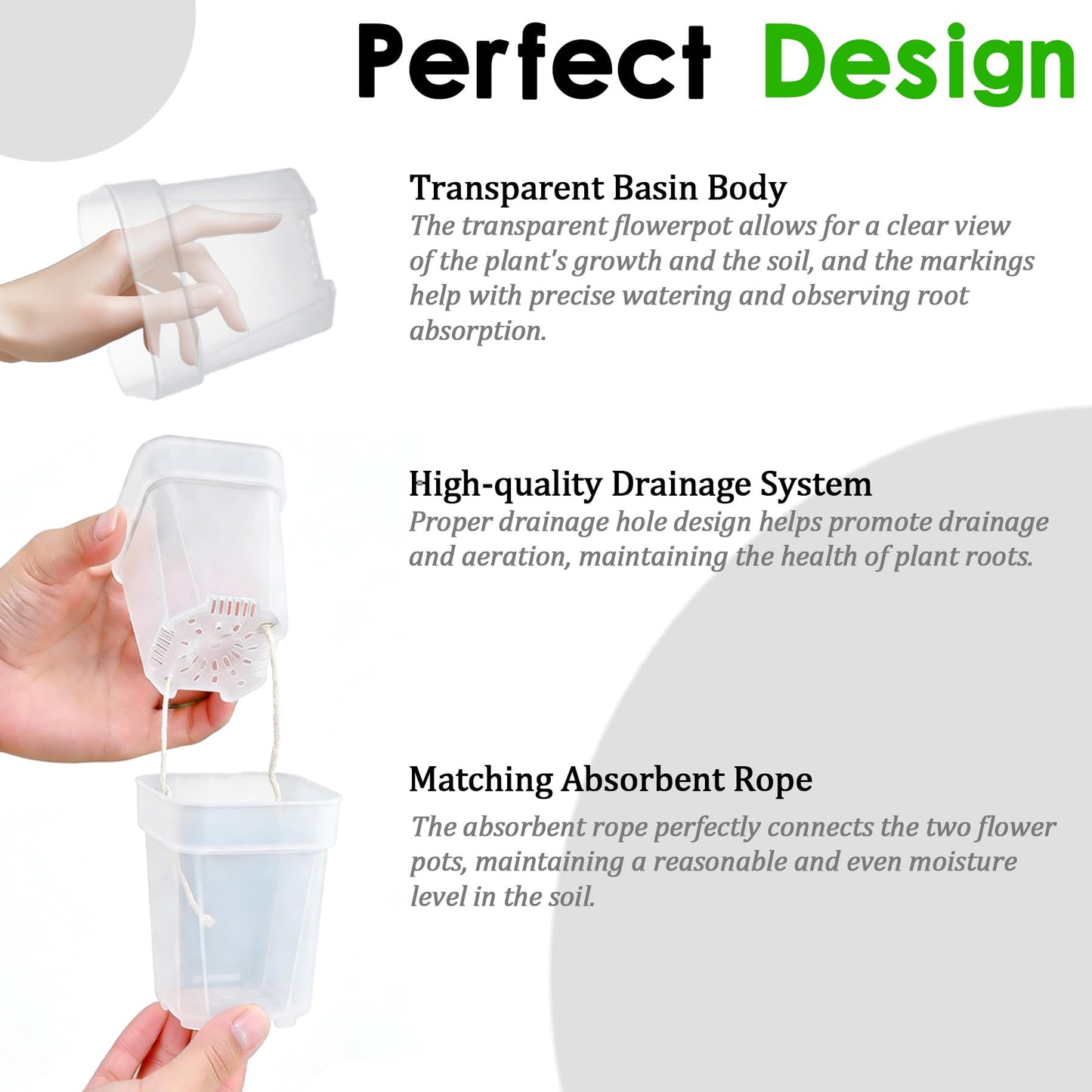 ROJMMFOL 12Pcs Self Watering Pots, 2in Self Watering Pots for Indoor Plants, Mini Clear Plant Pots with Cotton Wick, Double-Layer Design, Perfect for Succulents, Herbs, Green Plants