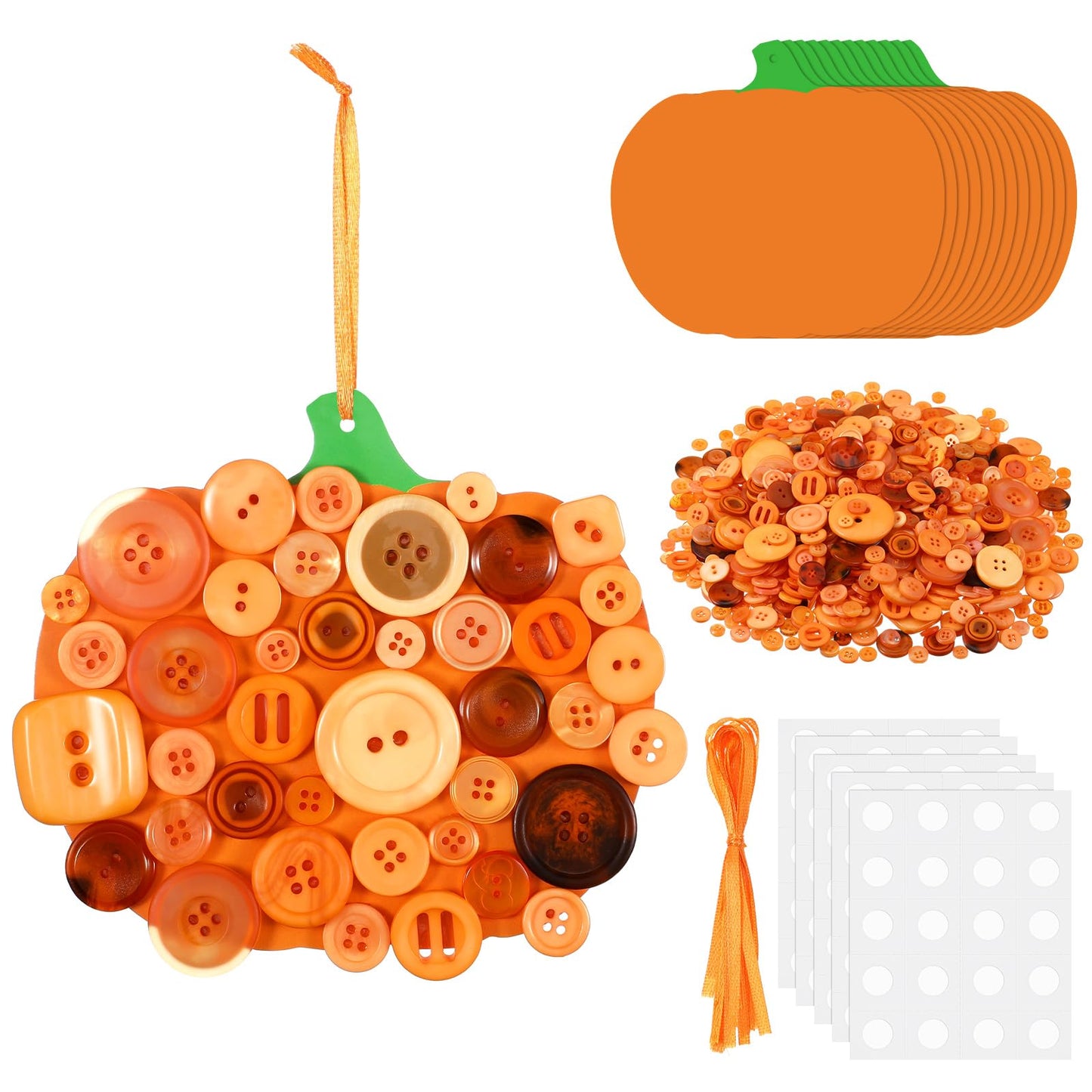 CraftyDream 12 Set Fall Pumpkin Craft Kit Buttons Fall Halloween Ornament Autumn Craft Hanging Decoration for Autumn Party Favor DIY Home Activities