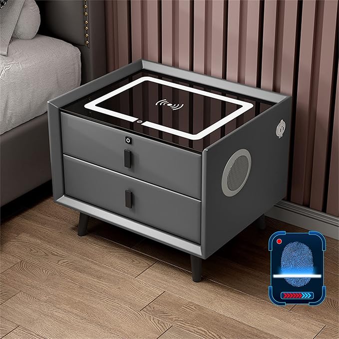 Smart Bedroom Nightstand with Fingerprint Lock and Adjustable LED Lights