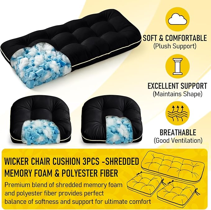1 MIDDLE ONE Wicker Chair Cushions 3 Pieces Set