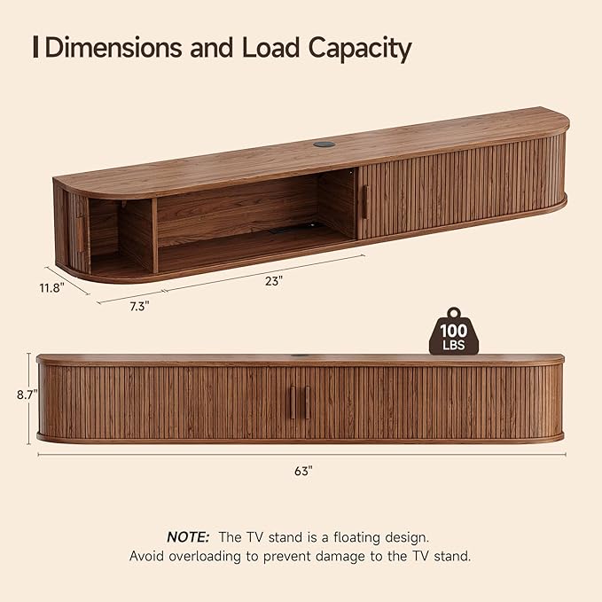 63" Floating TV Stand with Power Outlet