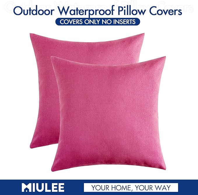 MIULEE Pack of 2 Decorative Outdoor Solid Waterproof Throw Pillow Covers Faux