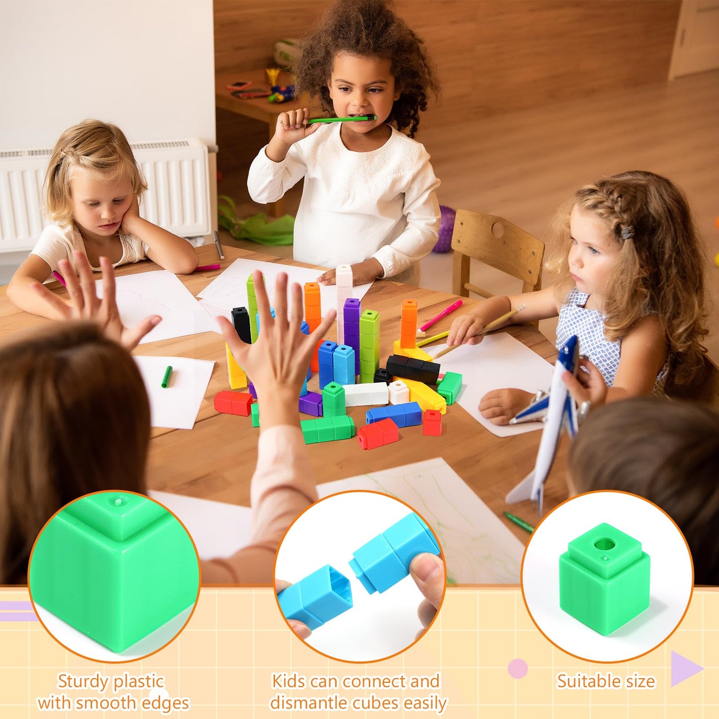 100 Pcs Green Gecko Linking Cubes for Math Counting Cubes Manipulatives Plastic Counting Block Manipulative Classroom Learning Supplies for Educational Preschool Activities (Green Gecko)