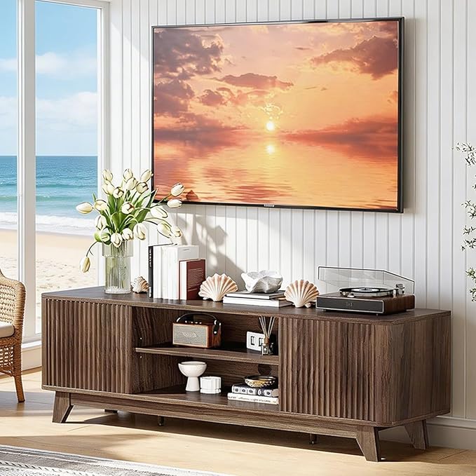 VINGLI 58.6" TV Stand up for 70 Inch TV, Mid Century Entertainment Center