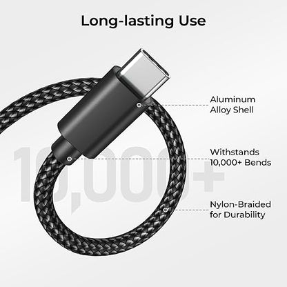 Basesailor USB Type C Charger Cable 10FT 2Pack,Nylon Charging Cord for iPhone 17 16 16e Pro Max,Samsung Galaxy Z Flip Fold,S10 S10E 10E S24 FE S25 Plus Ultra,A55 A54 A53,Google Pixel 8 7 6 5 4 XL