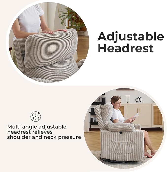 Rocking Chair Nursery with Adjustable Armrests, Electric Glider Recliner