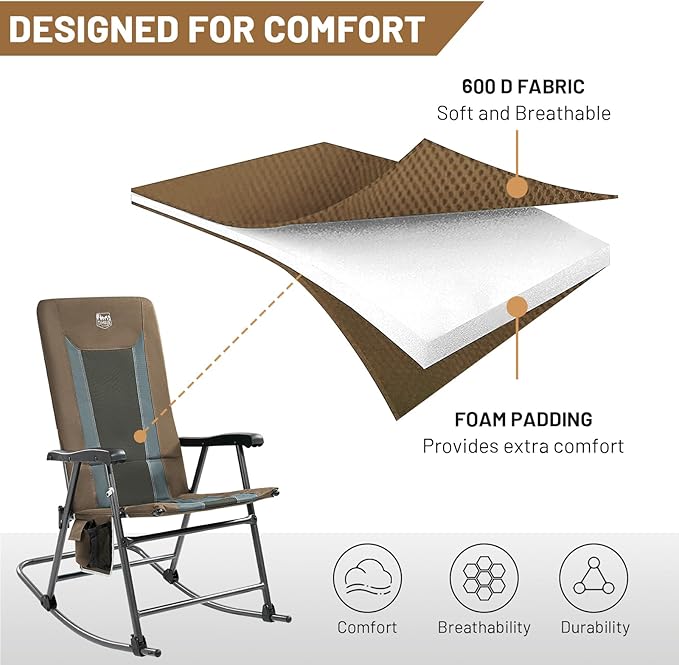 TIMBER RIDGE Outdoor Folding Rocking Chair, Hard Armrests