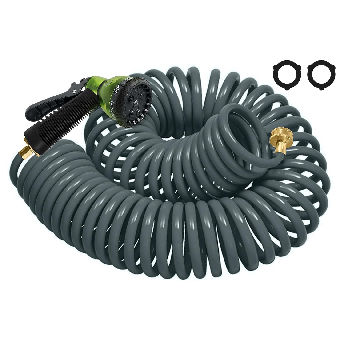 Coil Hose 25FT EVA Coil Garden Hose With 3/4'' Brass Connector Coiled Water Hose Lightweight And No Kink Includes 7 Patterns Spray Nozzle For Outdoors Lawn Watering Car Washing