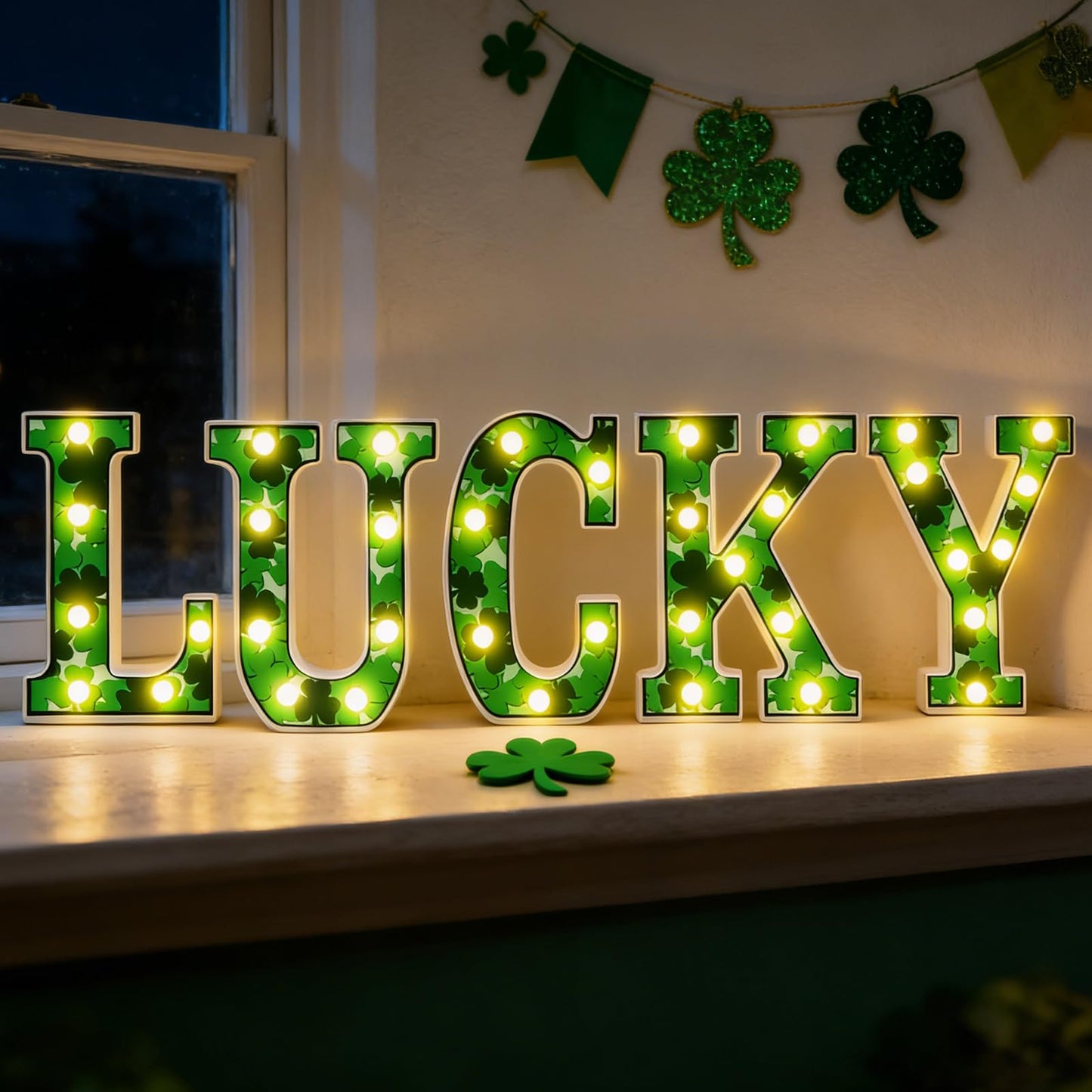 3 Pcs LED Marquee Light Up Letters Black Boo Sign Halloween Decorations Indoor Boo Halloween Lights for Home Kitchen Tabletop Fireplace Party Decoration (Lucky)