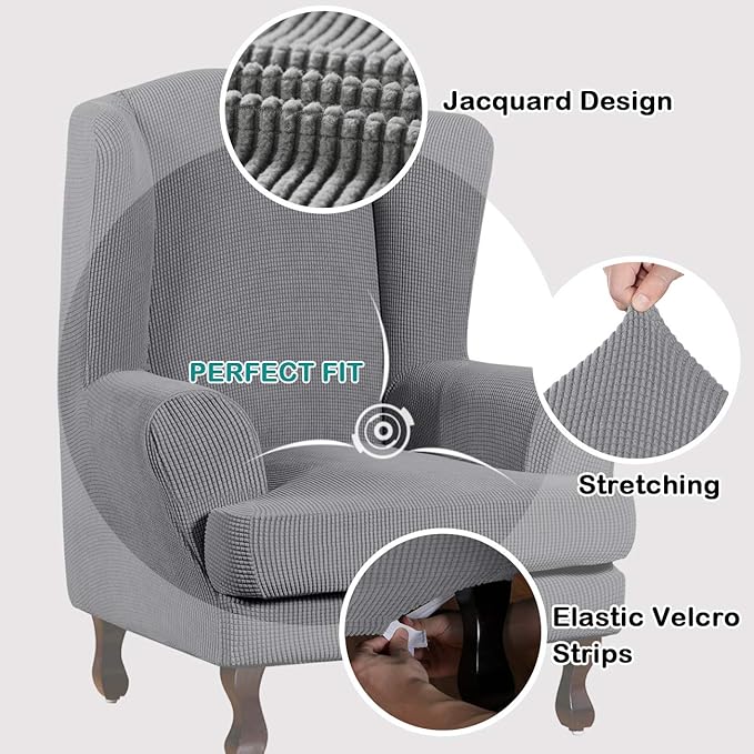 Turquoize Wingback Chair Covers 2 Piece Wing Chair Slipcover Stretch Slipcovers
