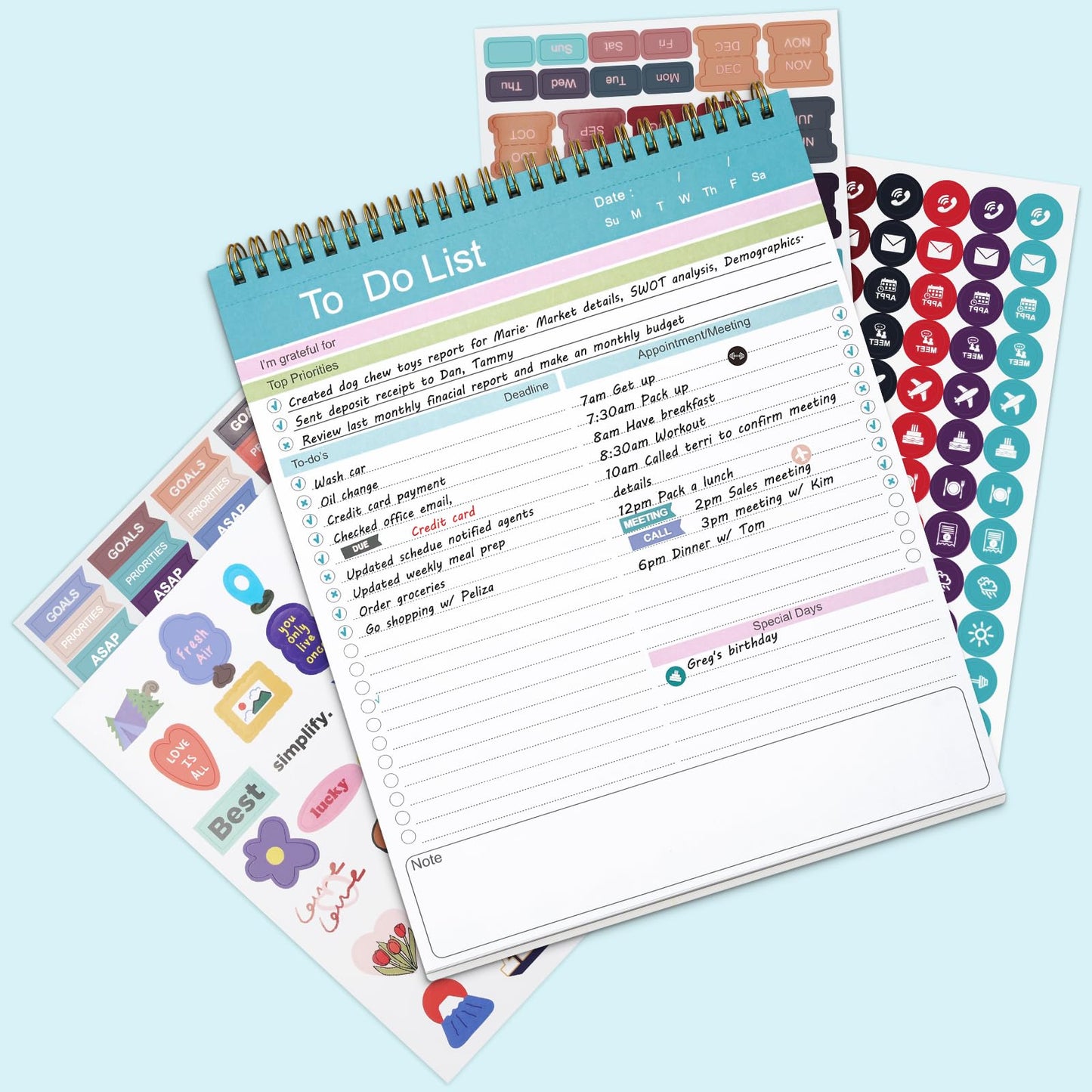 To Do List Notepad, Spiral Bound Undated Daily Planner, 52 Sheets 8.5" X 10.5" Tear Off Task Planning Pad with Checklist, For Work Office Home (Pack of 2)