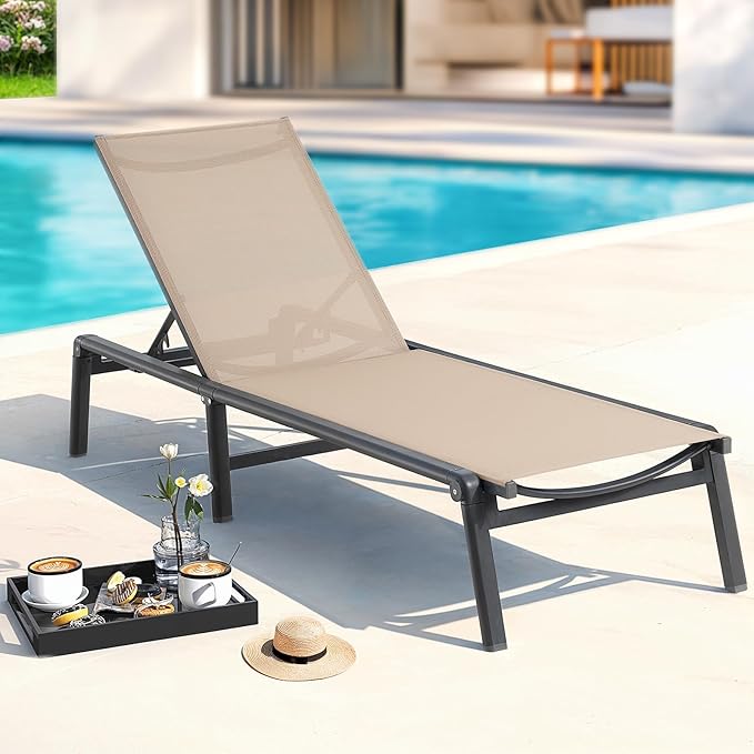 ONBRILL Aluminum Chaise Lounge Chair Outdoor, Foldable & Assembly Free Outdoor