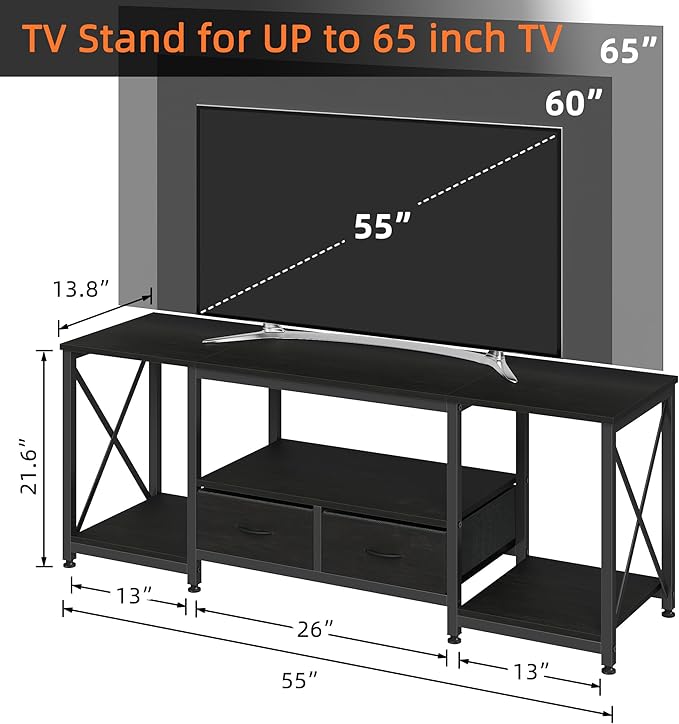 GYIIYUO TV Stand with Fabric Drawers