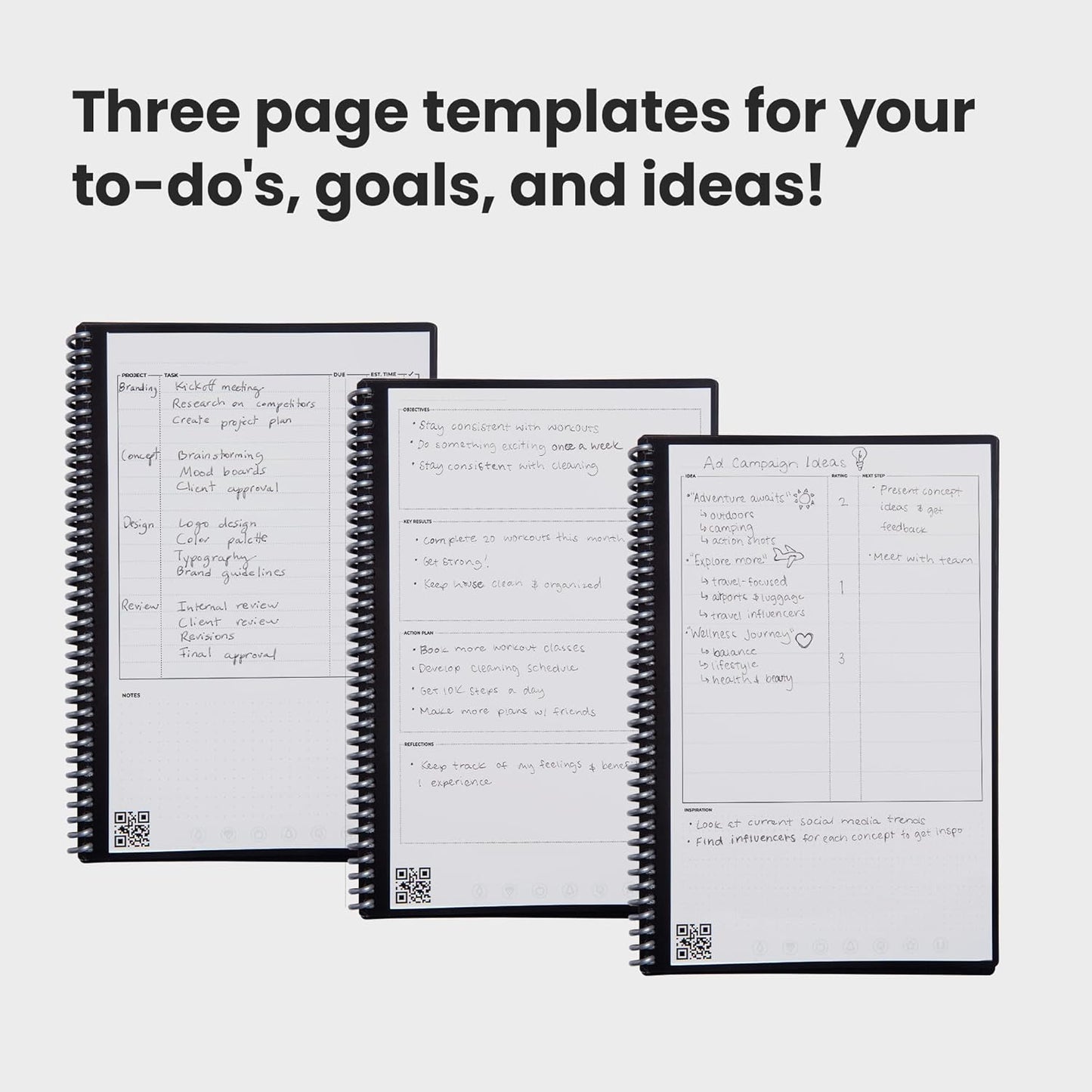 Rocketbook Fusion Smart Wiederverwendbares Notizbuch, To-Do-Listen & Notizvorlagen-Seiten | 1 Pilot Frixion Stift & 1 Mikrofasertuch, Executive - Rot