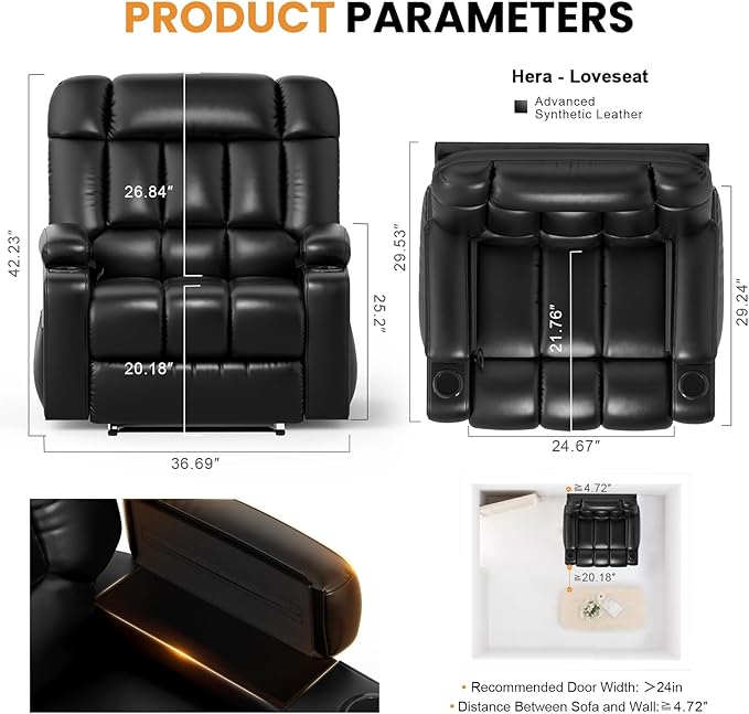 Oversized Recliner Chair with Massage & Heat, Extra Wide Seat Reclining Chair