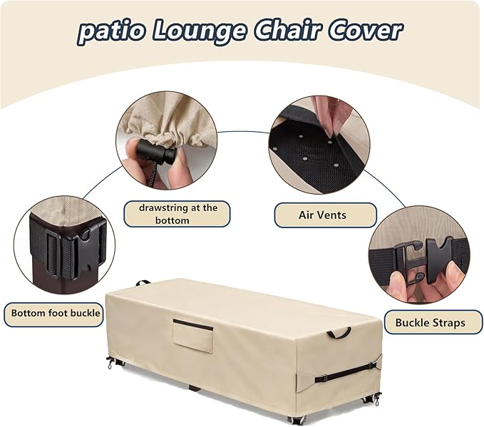 Waterproof Patio Lounge Chair Cover 2 Pack, Heavy Duty 600D Waterproof Outdoor