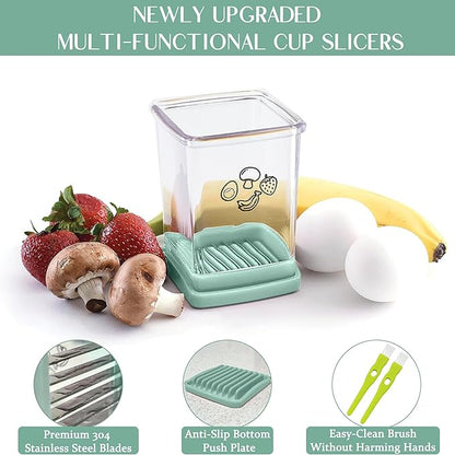 Cup Slicer, Stainless Steel Strawberry & Banana Slicer, Speed Fruit Cutter with Push Plate, Quickly Making Salad, Must Have Kitchen Gadget (Cyan)