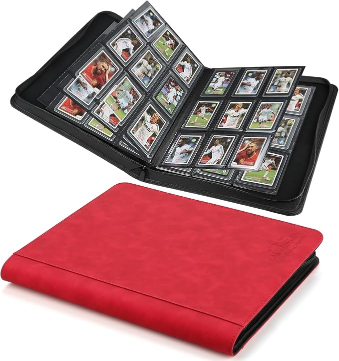 Toploader Binder,Toploader Hard Cases, 9-Pocket Pages Sleeves Hold up 288 Cards.Toploader Card Binder with Sleeves for “3×4” rigid，Card Holder(RED)
