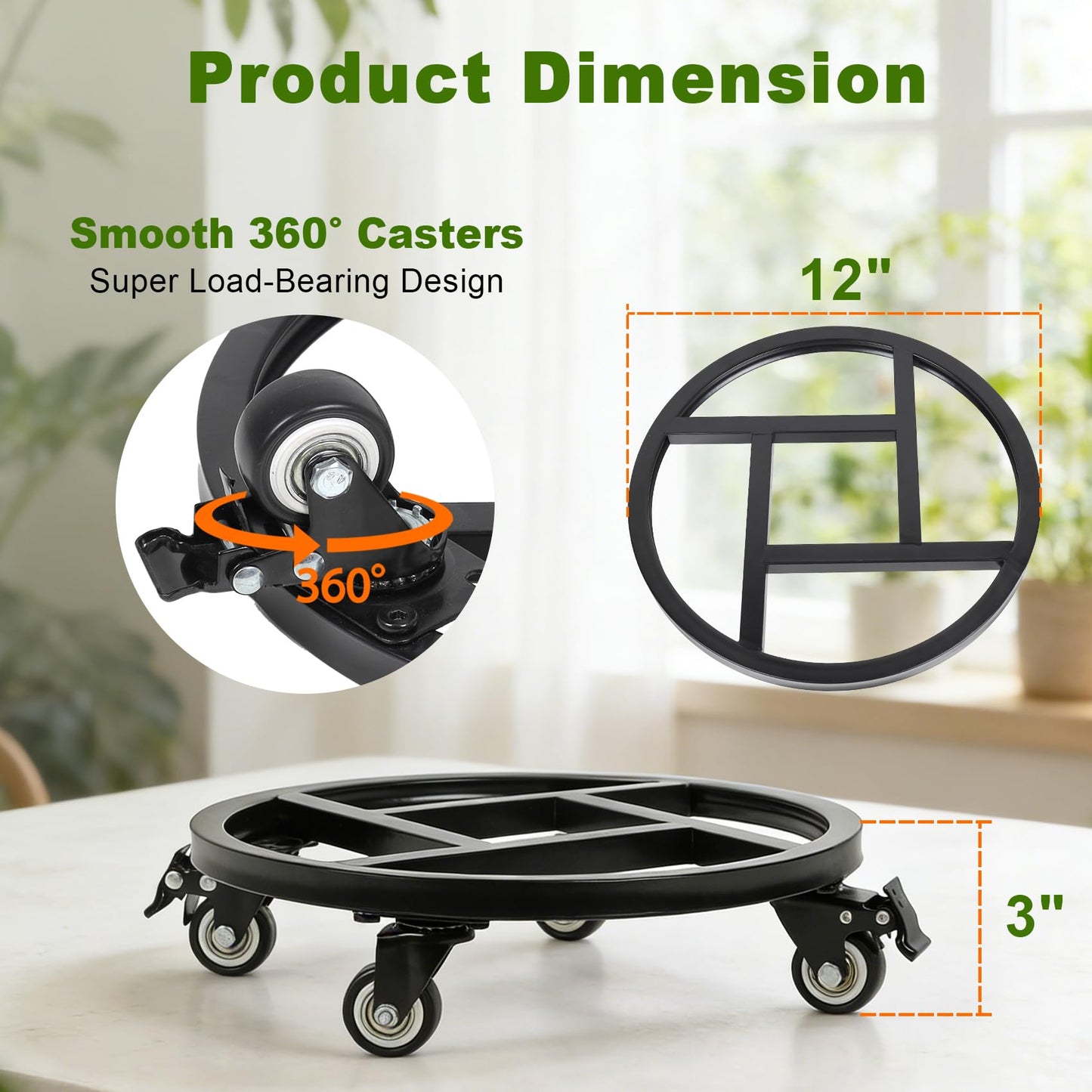 Vigorwise 12 Inch Plant Caddy with Wheels, 2Pack Heavy Duty Plant Stand with Wheels, Metal Rolling Plant Stands for Pots Planter Holds Up to 400Lbs