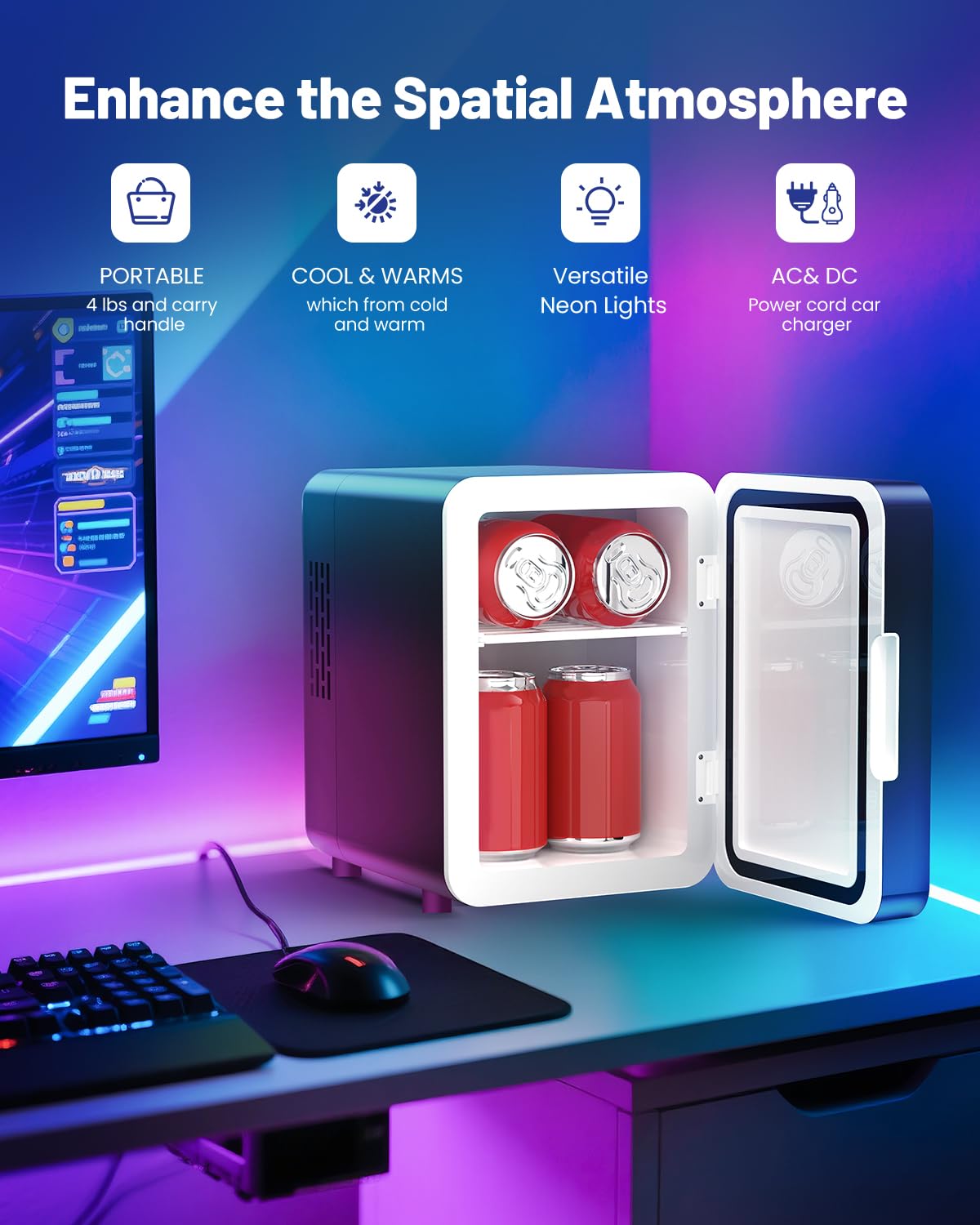 Skincare Fridge With Dimmable LED Light Mirror, 4L Mini Fridge For Desktop, Travel or Cool & Heat, Makeup Fridge for Cosmetics, Skin Care and Food, Green